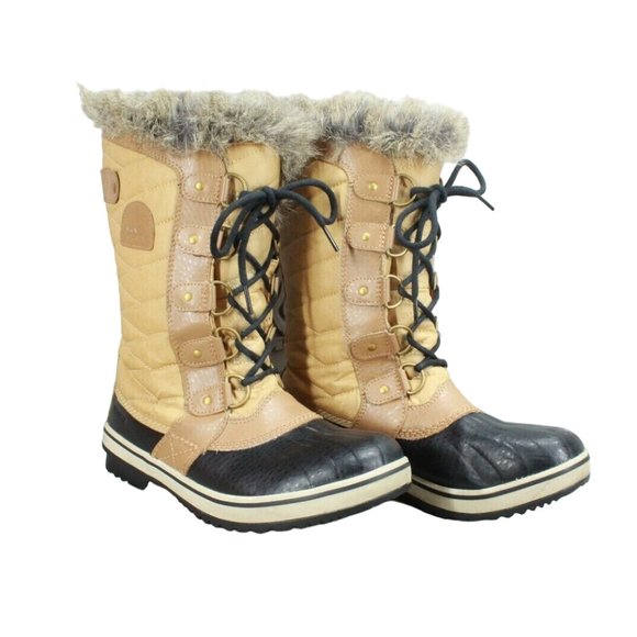 Sorel Tan Nylon Toffino II Lined Waterproof Snow Winter Duck Boots Size 8 - Picture 3 of 9